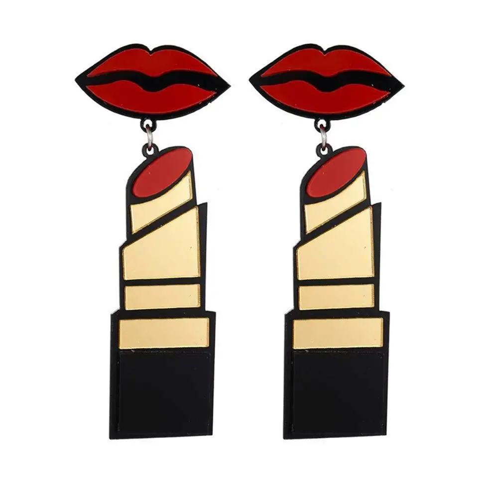 

Fashion Girls Jewelry Exaggerated Geometric Acrylic Dangle Earrings Creative Red Lip With Lipstick Pendant Acrylic Earrings, As picture