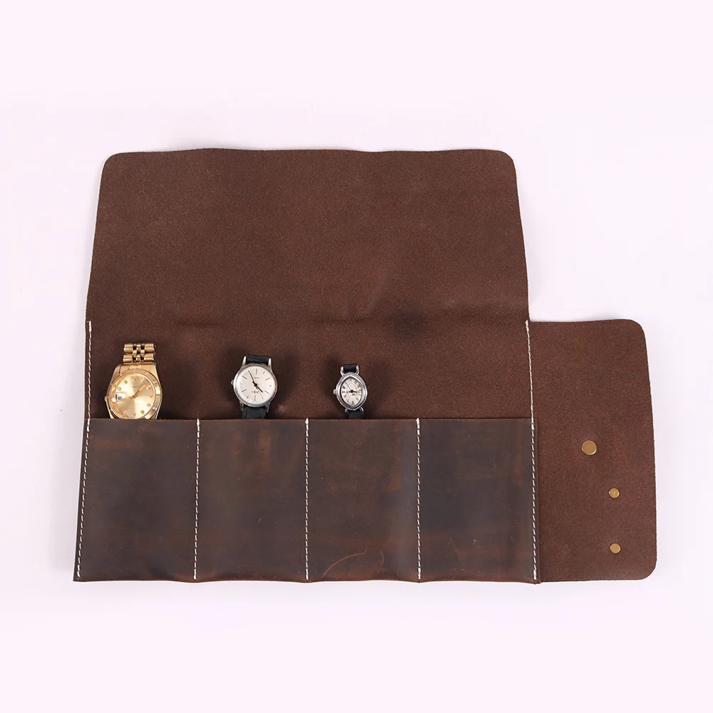
Custom Made Leather Watch Roll Bag With 3 Slots 