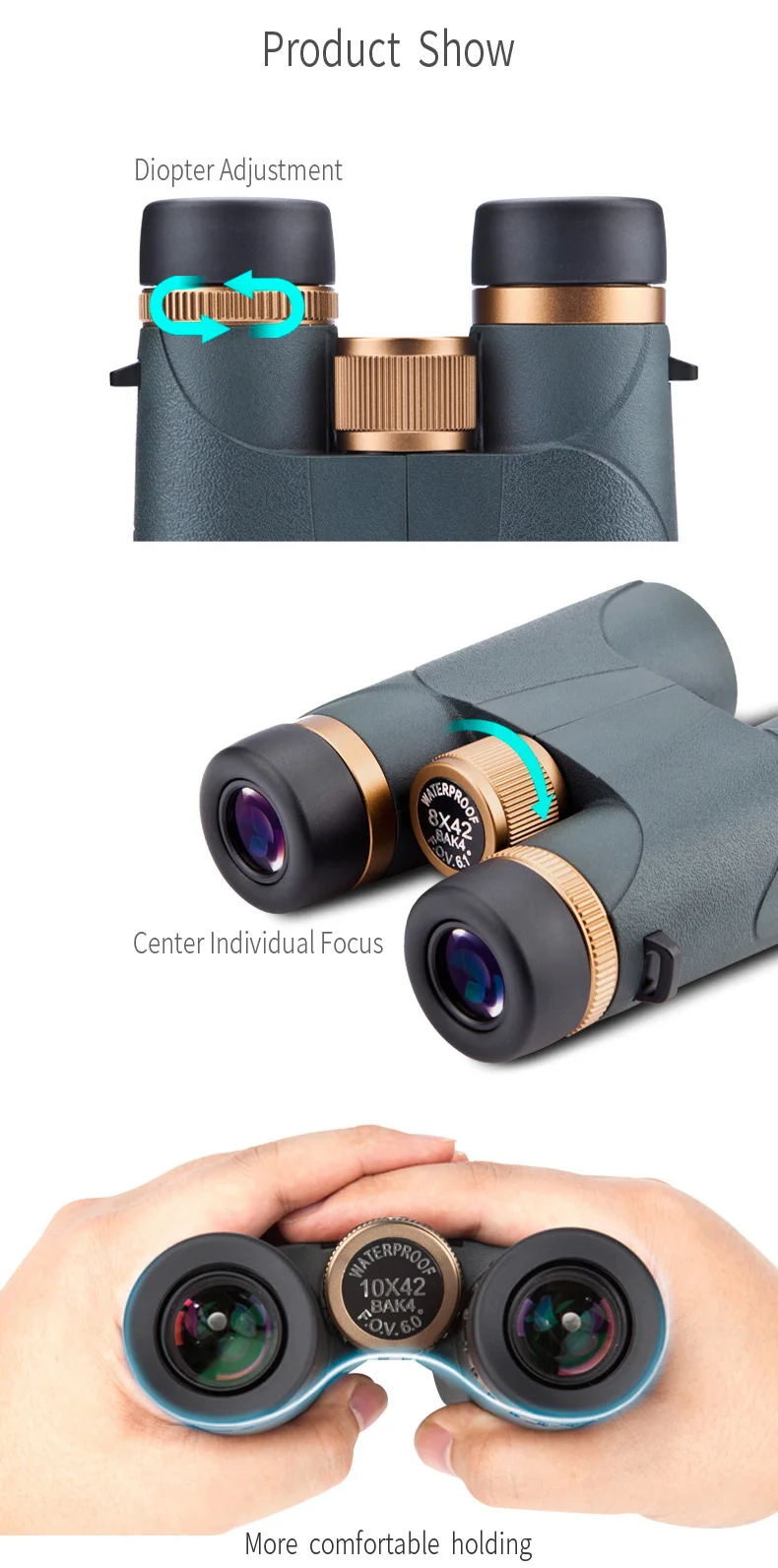 10x42 Waterproof Long Range Binoculars Compact Waterproof Binoculars