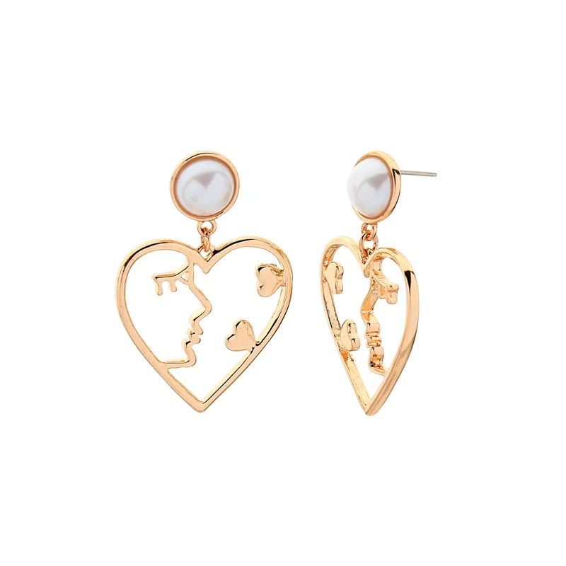 

ed00920d Ins Gold Color Hot Selling Face Designs Pearl Charm Big Gold Earrings For Wedding