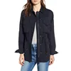 Women Long Sleeve Frayed Star Patch Tencel Linen Anorak Jacket