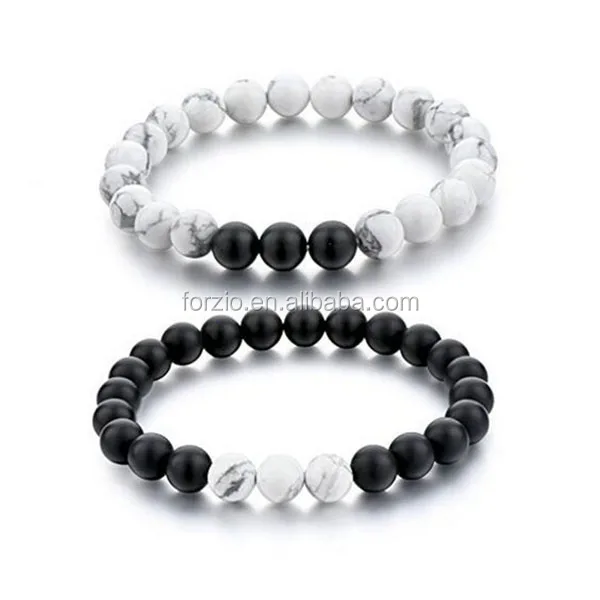 

BN5004 White Howlite Bracelet,Black Onyx Distance Bracelet,Matching Couple Bracelets, Yellow&black