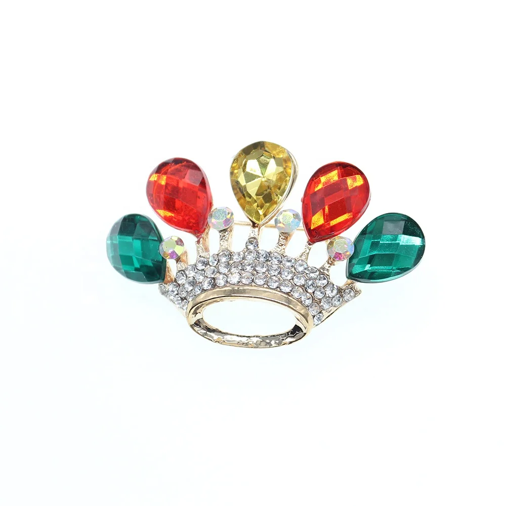 

New Wholesale fashion colorful crown brooch color acrylic white rhinestone crown brooch for gifts, Picture