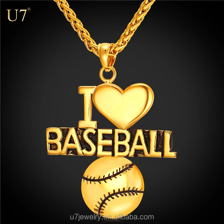 

prize I love baseball pendants charms gold plated sport jewelry for men