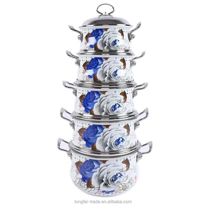 Image of 812GZ-5 High Quality Double Handle Color Flower Full Print Enamel Flower Creamic Cooking Pot