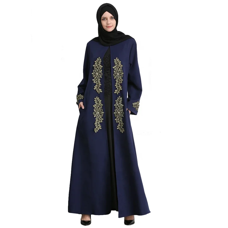 

Newest turkish muslim long maxi dresses thick crepe islamic clothing women abaya dubai, Navy