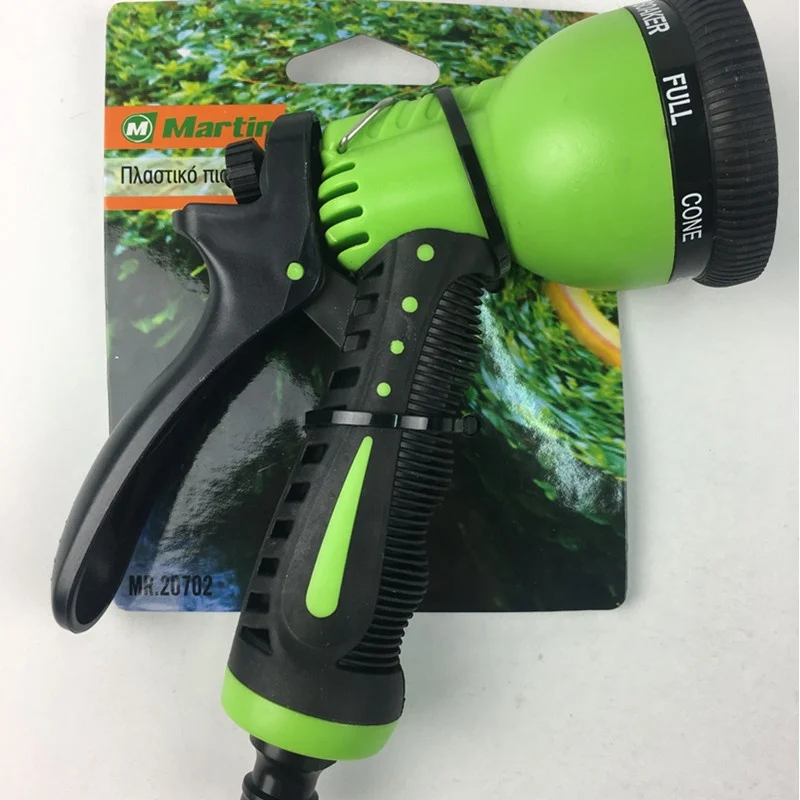 

Plastic Pistol 8 Function Rubber Coated Tie on Card garden Irrigation tool Function Sprayer Gun, Green and black
