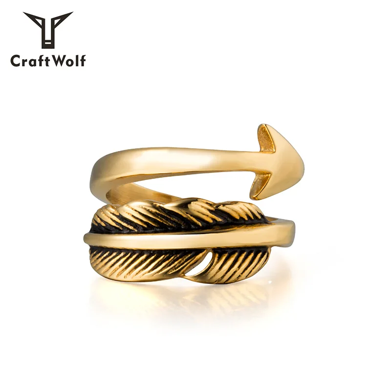 

Craft Wolf personalized jewellery Antique gold silver titanium Feather Arrow couple Stainless Steel Rings for man women, Gold,vintage silver, steel