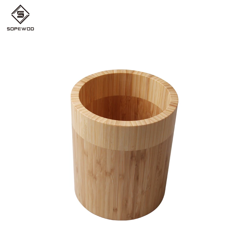 

Hot sale custom decorative kitchen tools rotatable bamboo storage box utensil holder