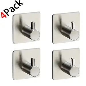 Image of Wall Hooks Adhesive Heavy Duty Waterproof 304 Stainless Steel Kitchen 4 Pack Adhesive Wall Hooks
