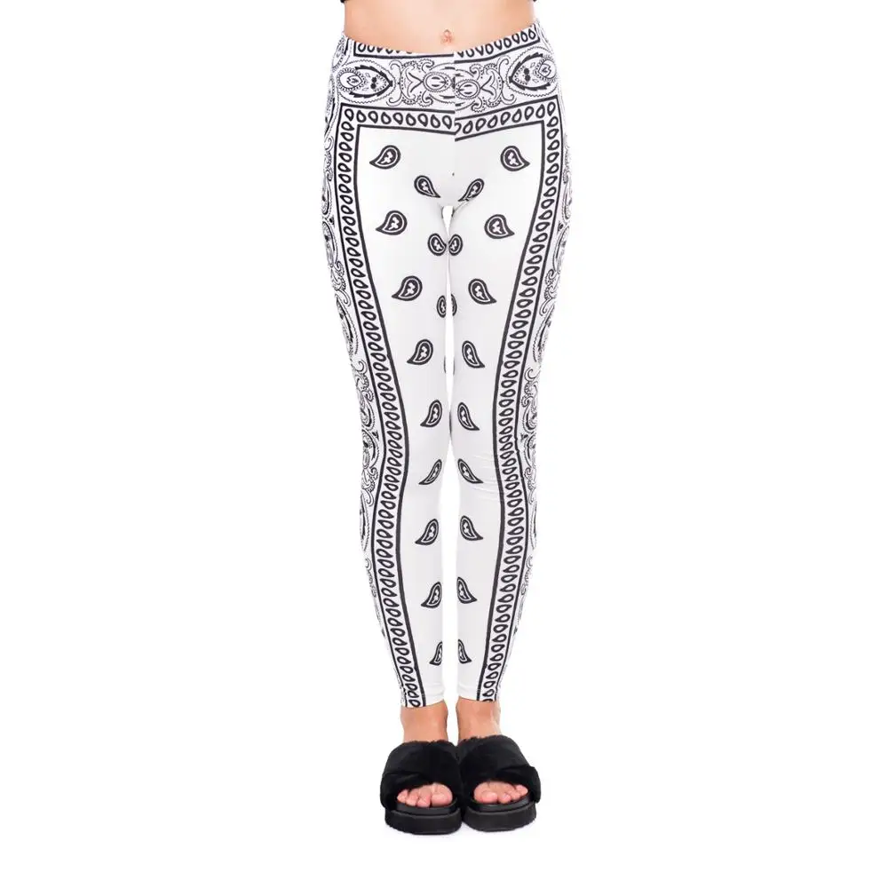 

High Quality Fashion Work-out Leggings Bandana White Digital Printing Pants Trousers Ladies Sportswear Leggings, Photo color,customized upon request