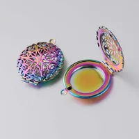 

Rainbow Color Stainless Steel Vintage Style Jewelry Making 27*32mm DIY Locket Photo Charms Pendants