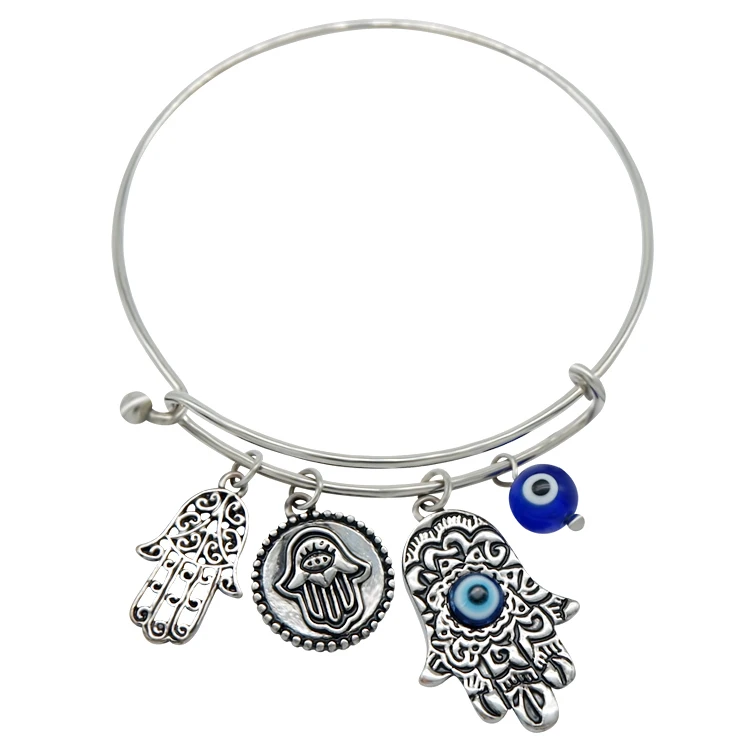 

Accessories Women Turkish Jewelry Antique Silver Hamsa Bangle Evil Eye evileye Charm Bracelet, Picture