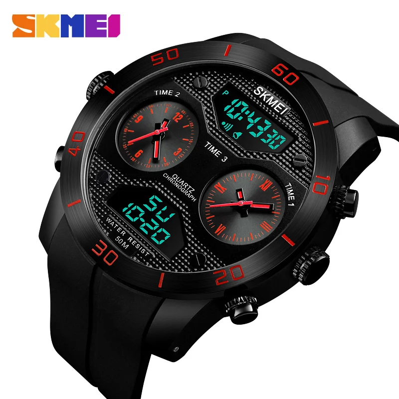 

Skmei 1355 Brand Luxury Men Watches 3 Time Army Military Analog Led Alarm Clock Silicone Waterproof Sports Digital Quartz Watch