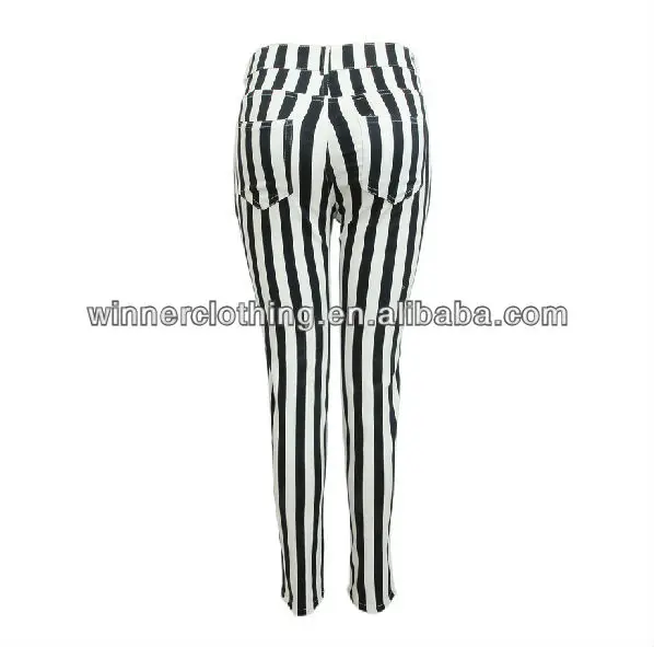 ladies black and white striped pants