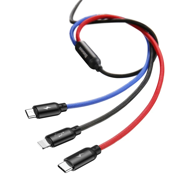 

Baseus 3 in 1 Type-C Micro USB Cable 3.4A Fast Charging Cable for iPhone, Red+black+blue