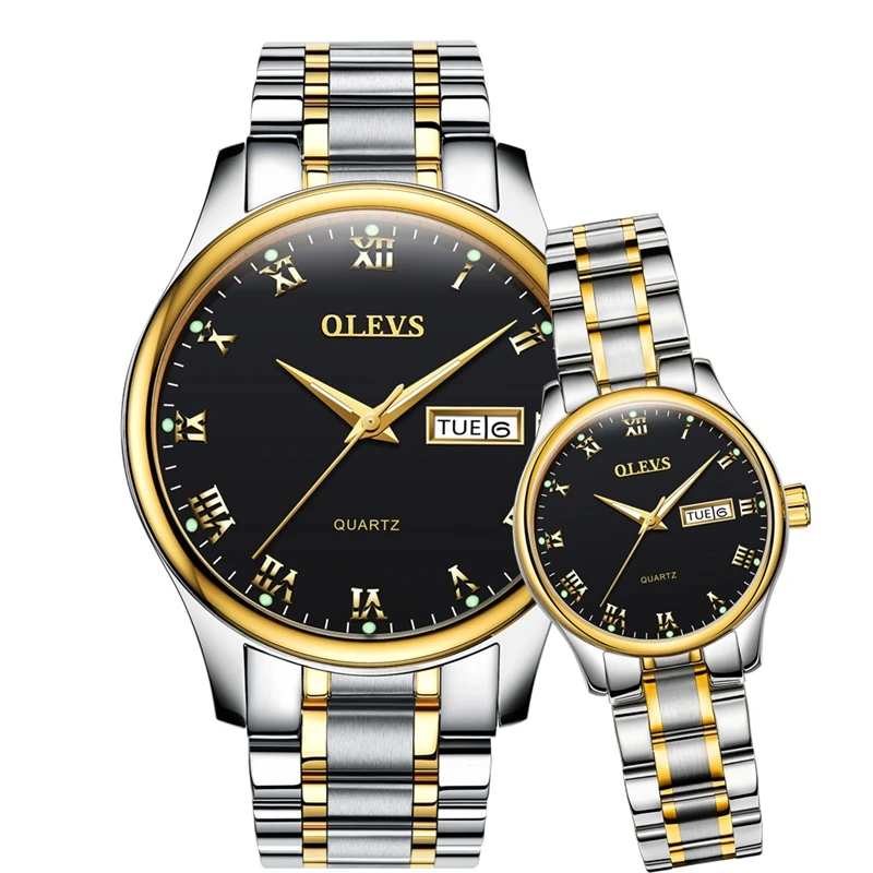 

OLEVS 5568 Luxury Top Brand Fashion Couple Lovers Wrist Watches Stainless Steel Day Date Quartz Clock Women Men Watch Relojes