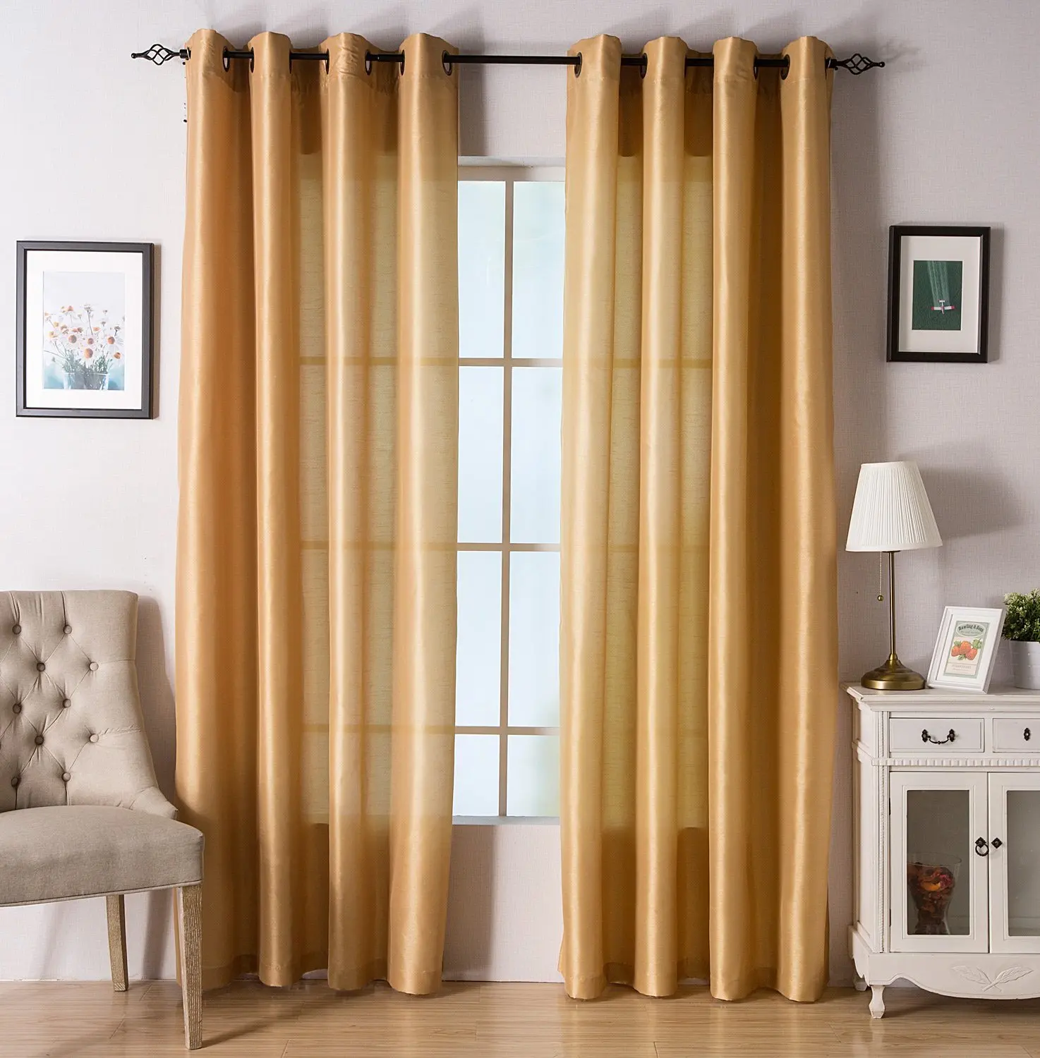 Buy Valea Home Faux Silk Grommet Top Window Curtains Drapes Set