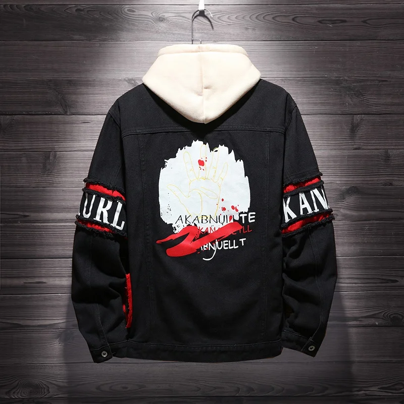 New Fashion mens black jaket Causal printed letters Graffiti Denim Jacket for Autumn
