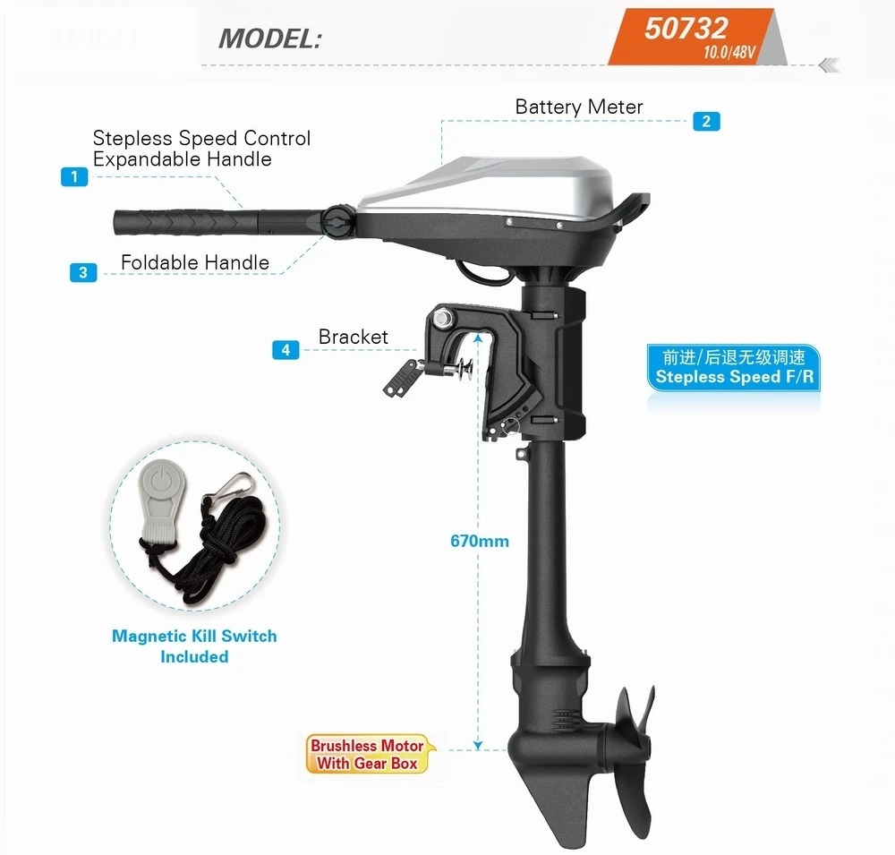 50732-67_B Haswing Transom mount electric trolling motor 10HP/Brushless ...