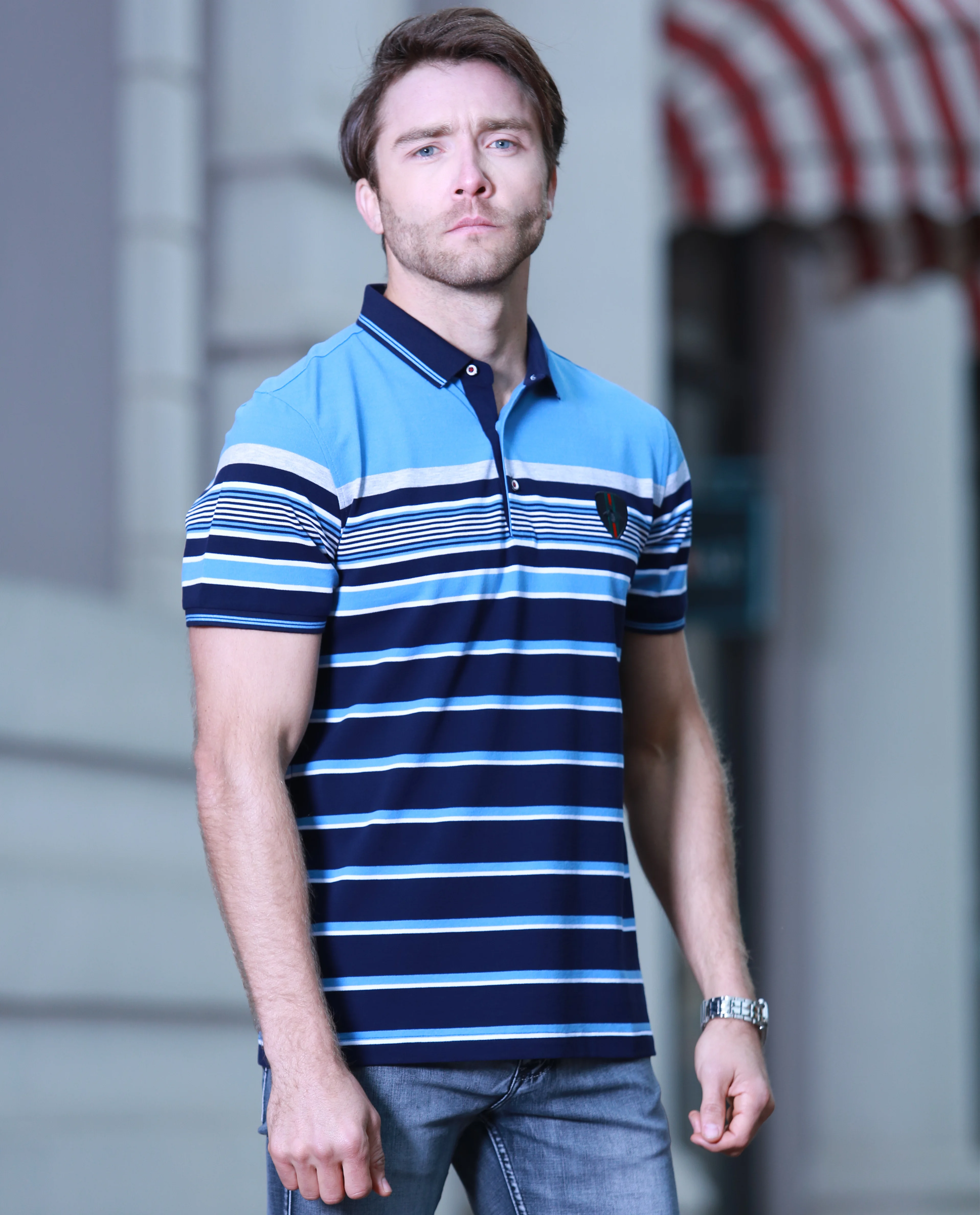 Mingmen Brand 40s yarn count with STOCK cloth striped custom men polo shirts rib collar cuff China factory OEM ODM wholesale