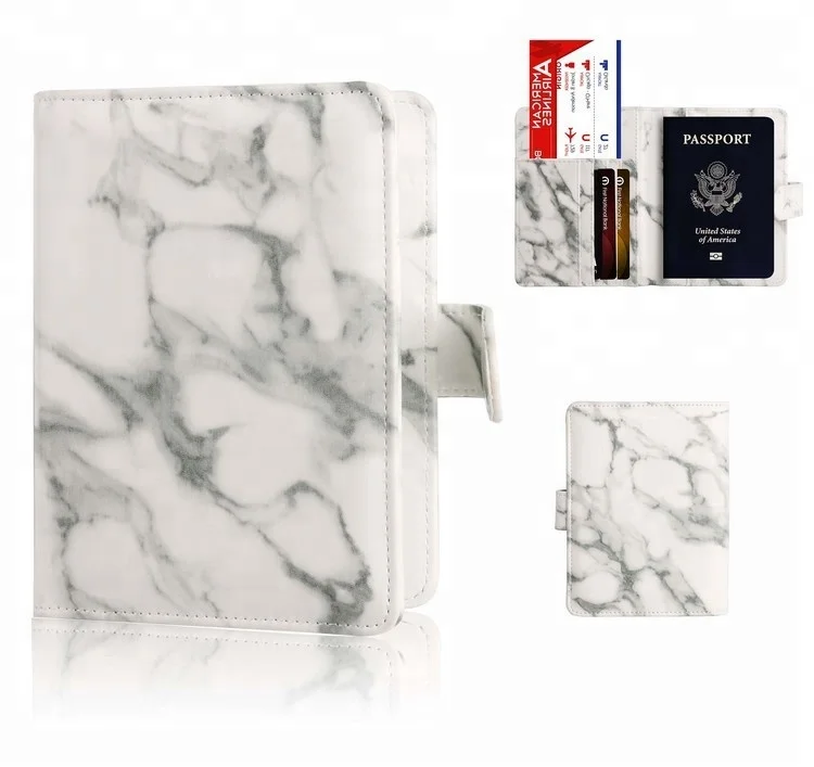 

Marble pu leather signals blocking RFID passport holders for credit card / passports with closure