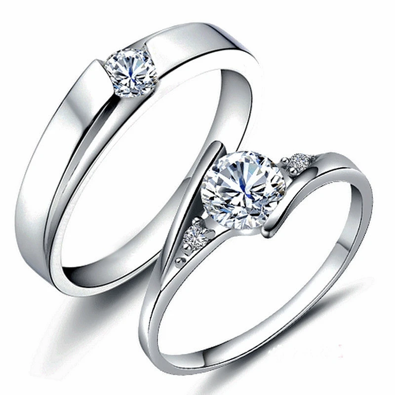 Pakistan Price Simple Design Diamond 18k White Gold Plated Couple Ring