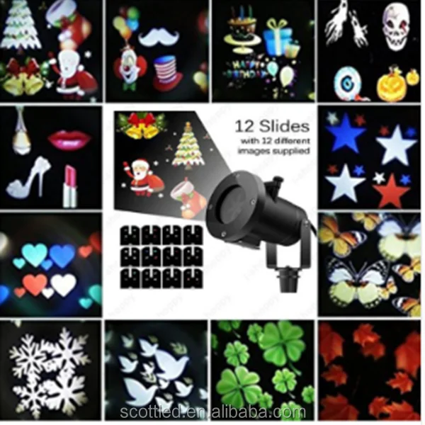 Outdoor 12 Film Pattern Replaceable Lens Night Lamp Halloween Birthday Wedding Decoration Lamp Auto Moving Fairy Projector Light