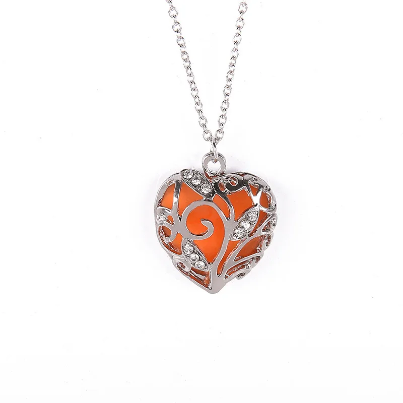 

Tree of Life Luminous Necklaces Glow In The Dark Locket Silver Hollow Heart Pendent Necklace, Orange luminous;purple luminous;blue luminous;green luminous