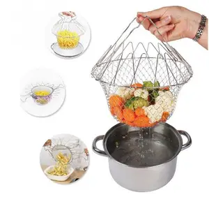 Image of Stainless steel telescopic folding basket fried basket french fries to oil kitchen tools