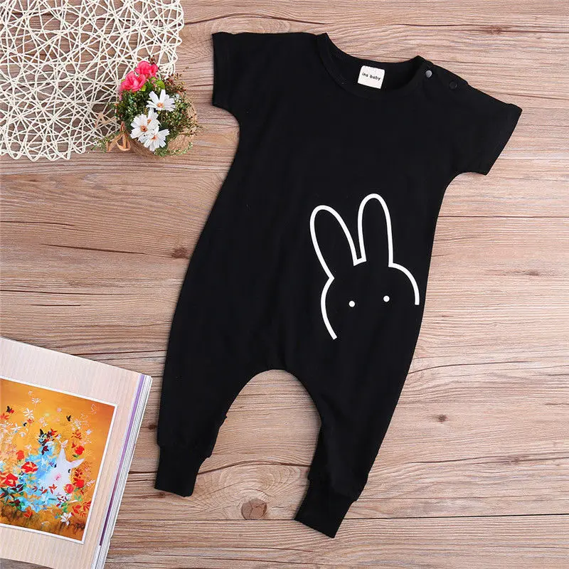 

High street hippie boys summer casual wear newborn baby boys one piece harem jumpsuit bunny romper, Black