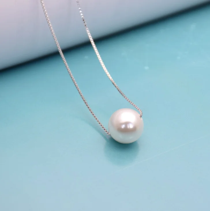 

925 sterling silver simple hot sale Korean grace pearl pendant necklace women, 1 color