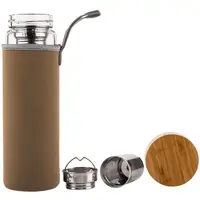 

Customized Logo 304 Stainless Steel Tea Filter Borosicate Glass Water Bottle With Bamboo Lid