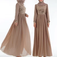 

fashionable sequined double layer chiffon fabric long sleeve abaya maxi dress for teenagers and women