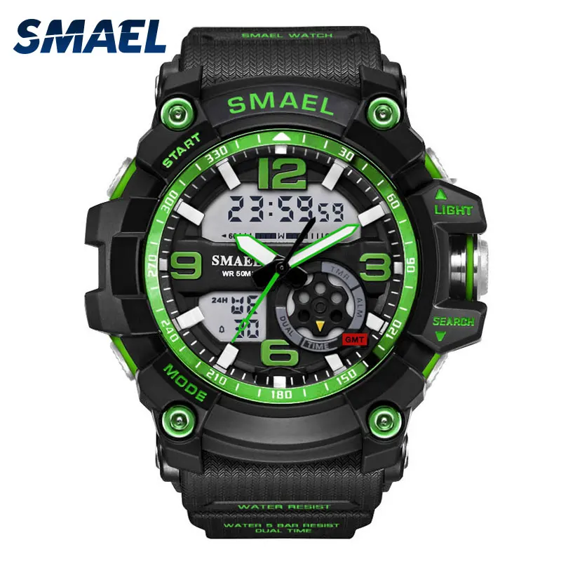 

1617 smael sports watch pointer digital dual time clock water resistant wristwatch
