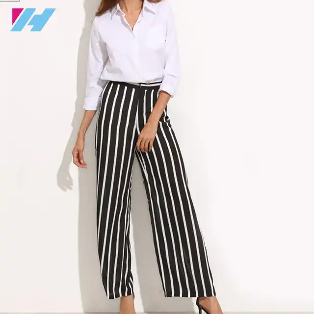 striped trousers womens black and white