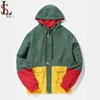 2019 Latest design wholesale men's bomber jackets fashion color block patchwork mens corduroy hooded winter down jackets