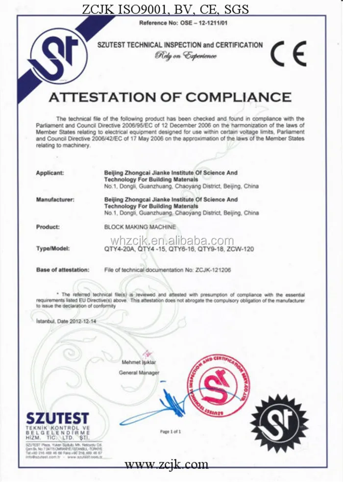 ZCJK brick machine Certification (2)