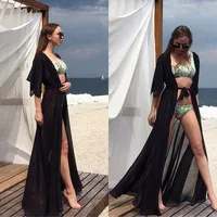 

2019 Summer Women Swimsuit Bikini Cover Up Sexy Beach Cover Ups Chiffon Long Dress Elegant Solid Beach Bathing Suit Tunic Kaftan