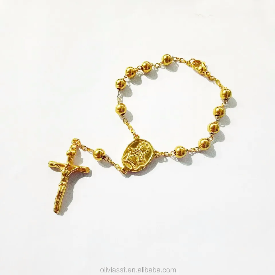 Olivia Gold Silver Cross Jewelry Catholic Religious Rosary Bead