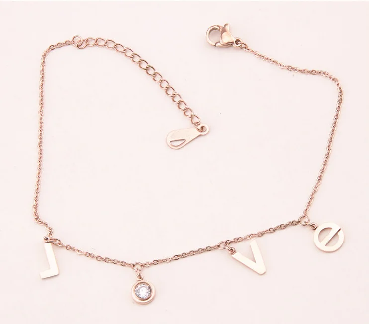 

initial pendant charms titanium stainless steel anklet bracelet jewelry love letters 18K rose gold plated