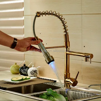 Color Changing Led Light Kitchen Faucet Double Spout Br Golden Color Changing Led Light Kitchen Faucet Double Spout Br Golden Mixer Tap Single Handle