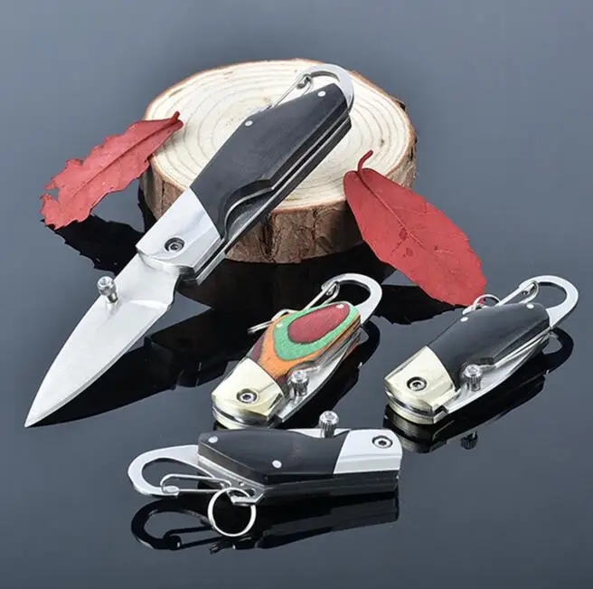 

Newest Mini Folding Knife Outdoor Camping Survival Wood Handle KeyChain Pocket Tool, N/a