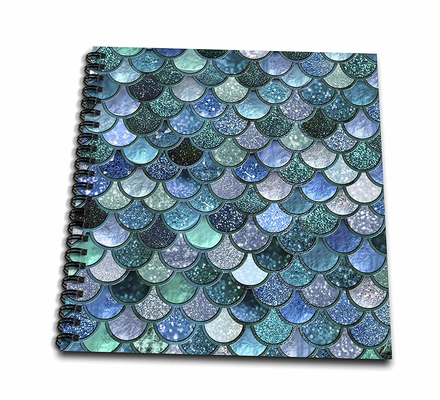3dRose Uta Naumann Faux Glitter Pattern - Multicolor Girly Trend Blue Luxury Elegant Mermaid Scales Glitter - Drawing Book 8 x 8 inch (db_272861_1)