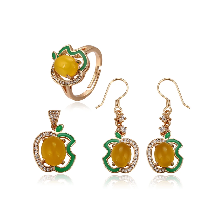 

64138 Xuping temperamental yellow opal new arrival top quality 18k gold jewelry set for women
