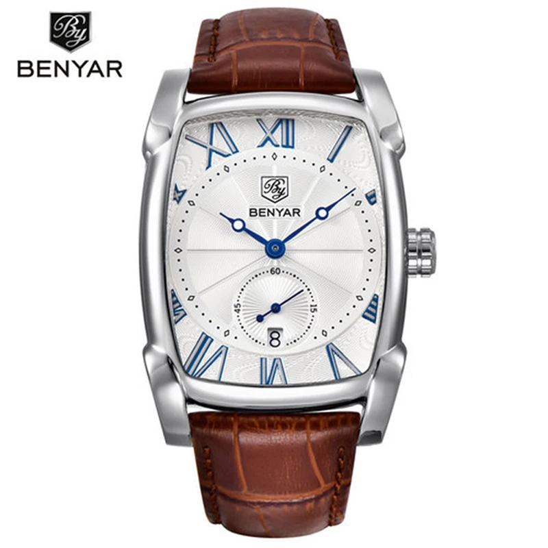 

BENYAR 5114M Men Leather Strap Quartz Fashion Watches Casual Auto Date High Quality Water Resistant Wristwatch, 4 colors for choice