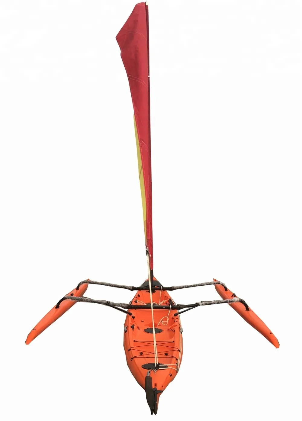 
18ft plastic trimaran sailing kayak with foot drive pedal system and rudder 