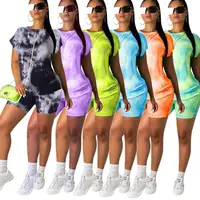 

2019 Casual round neck short sleeve gradient tie dyed women's two piece suit