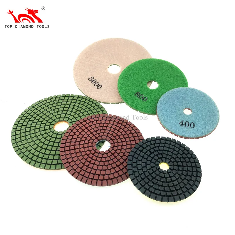 Diameter 100mm or 125mm Wet Used Flexible Diamond Polishing Pad For Stone Polishing