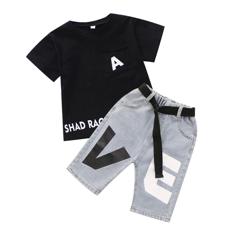 

DRXX1905BDX0765 New trends 2019 boys t shirts sets summer children clothing sets wholesale short sleeve kids clothes set, Black